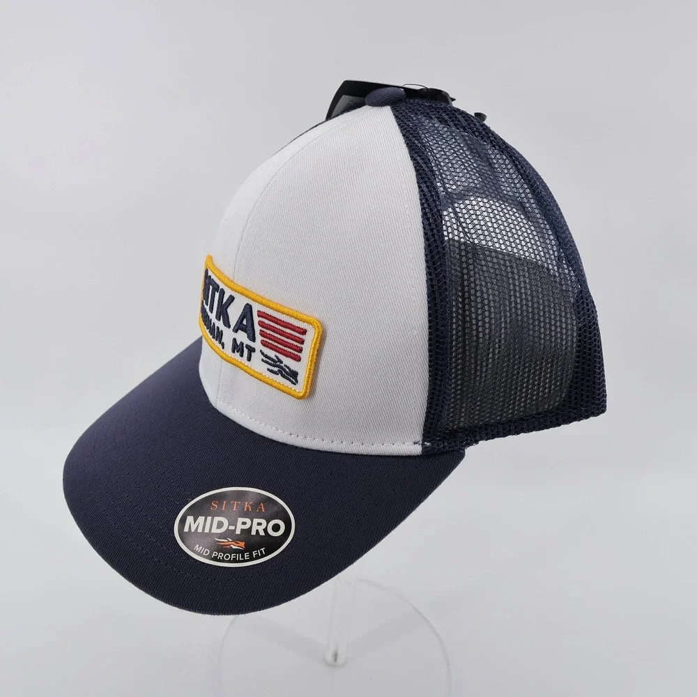 NEW Sitka Patriot Mid Pro Trucker Hat White/Navy Adjustable Mens OSFA